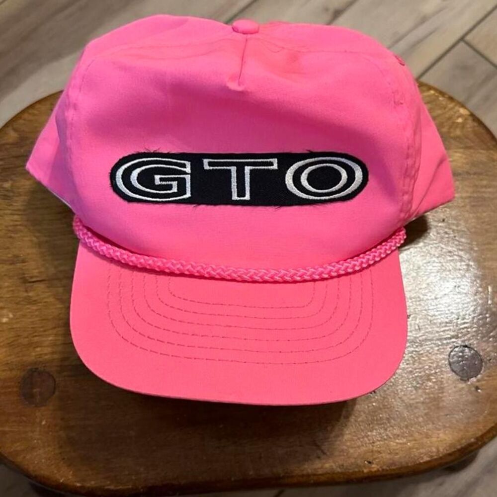 Vintage 80s Neon Pink Rope Hat GTO Embroidered San Sun Taiwan Cap